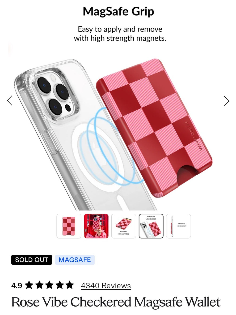 Velvet Caviar Rose Vibe Checkered iPhone Case with magnet wallet iPhone 15 plus - Picture 9 of 9